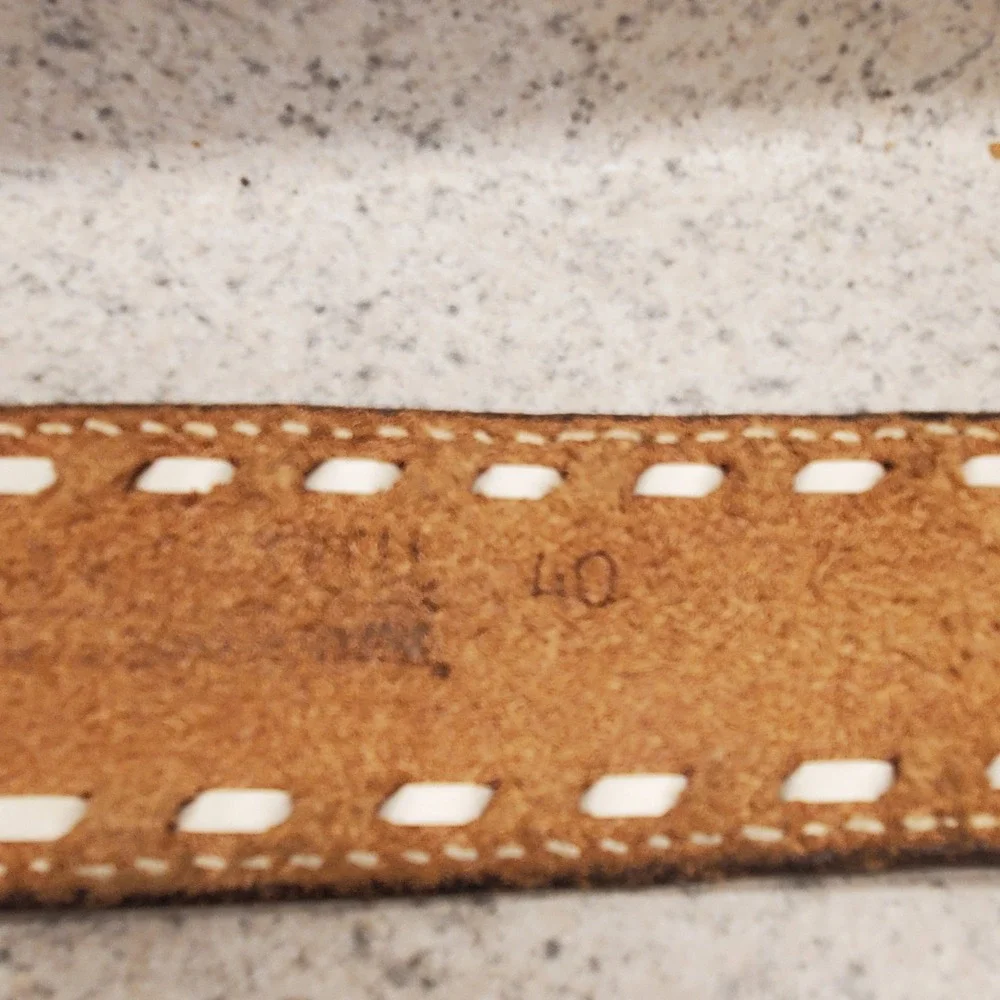 VTG Hand Tooled Leather Belt Mens SZ 40 Buffalo Hunt Topstitch Removeable Buckle